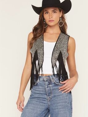 Vocal Black Fringe Open Vest